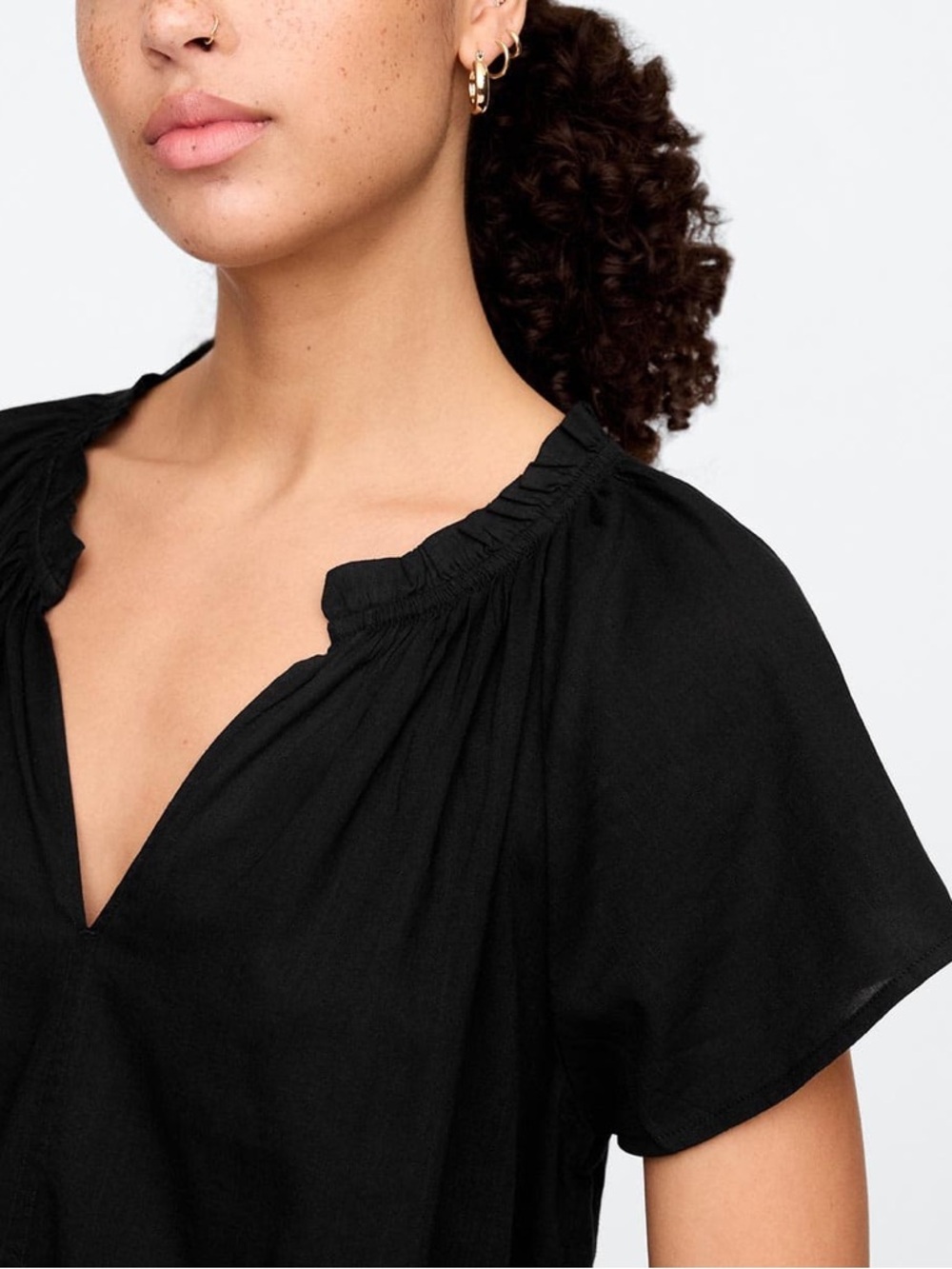GAP Black Flutter Sleeve V-Neck Blouse - Picture 4 of 6